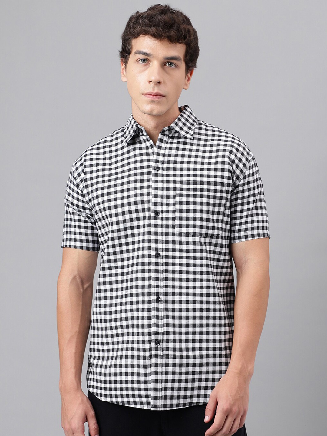 

RIAG Gingham Checks Striped Cotton Casual Shirt, Black