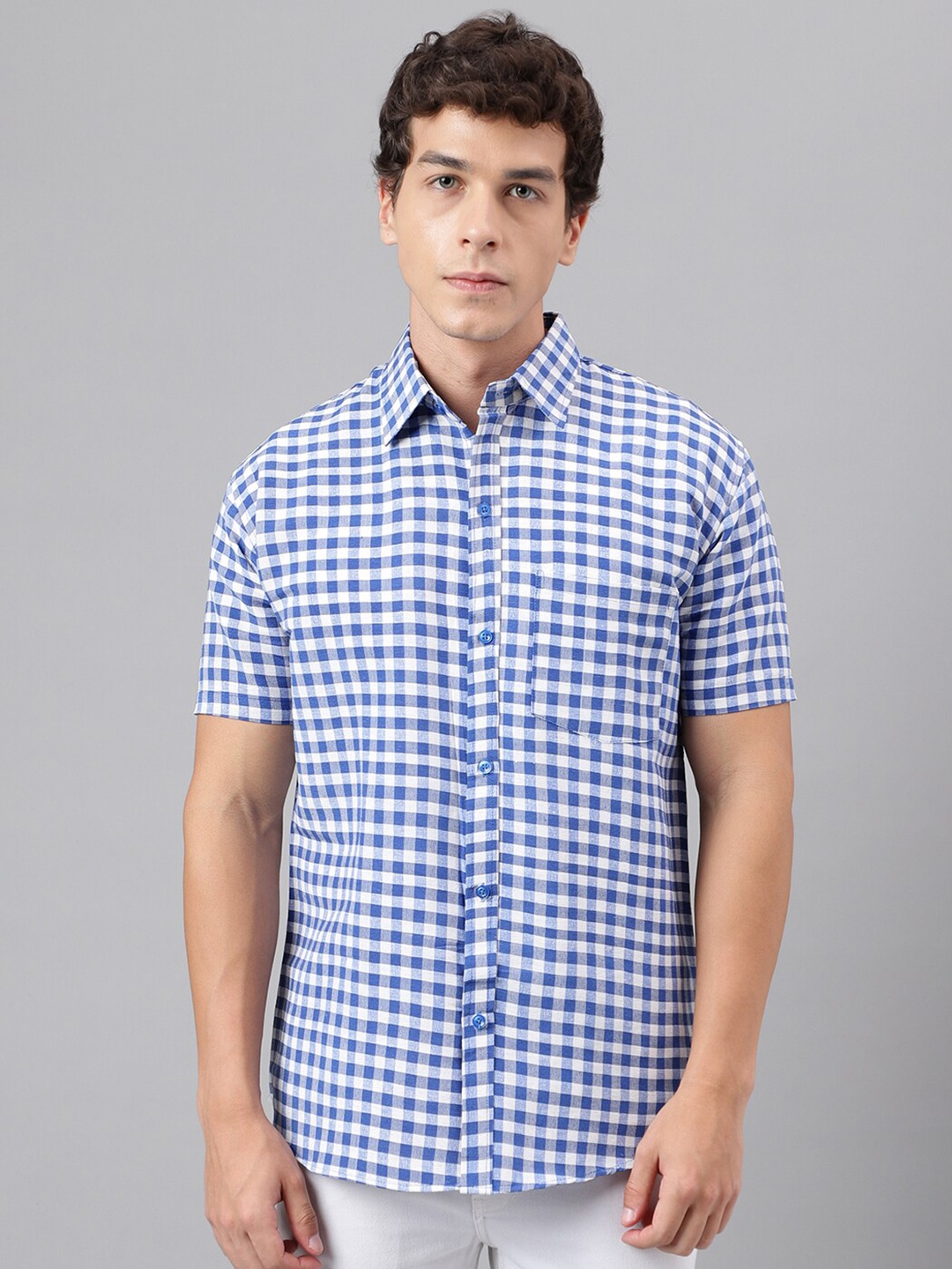 

RIAG Gingham Checks Striped Cotton Casual Shirt, Navy blue