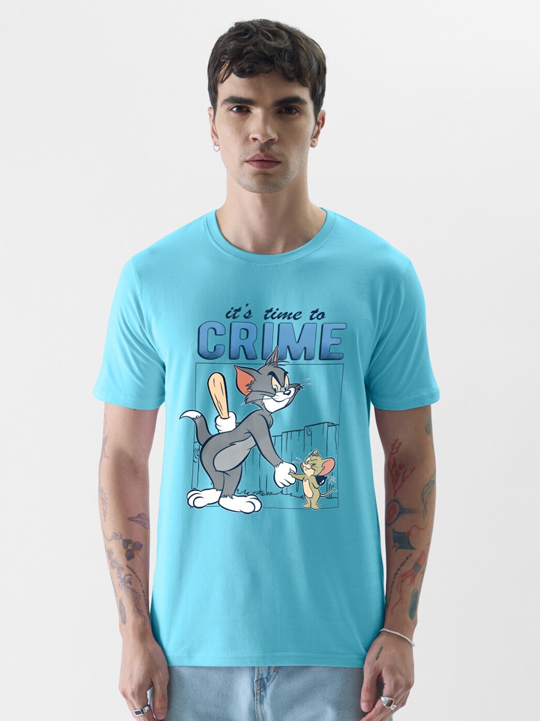 

The Souled Store Blue Graphic Printed Tom & Jerry Pure Cotton T-shirt