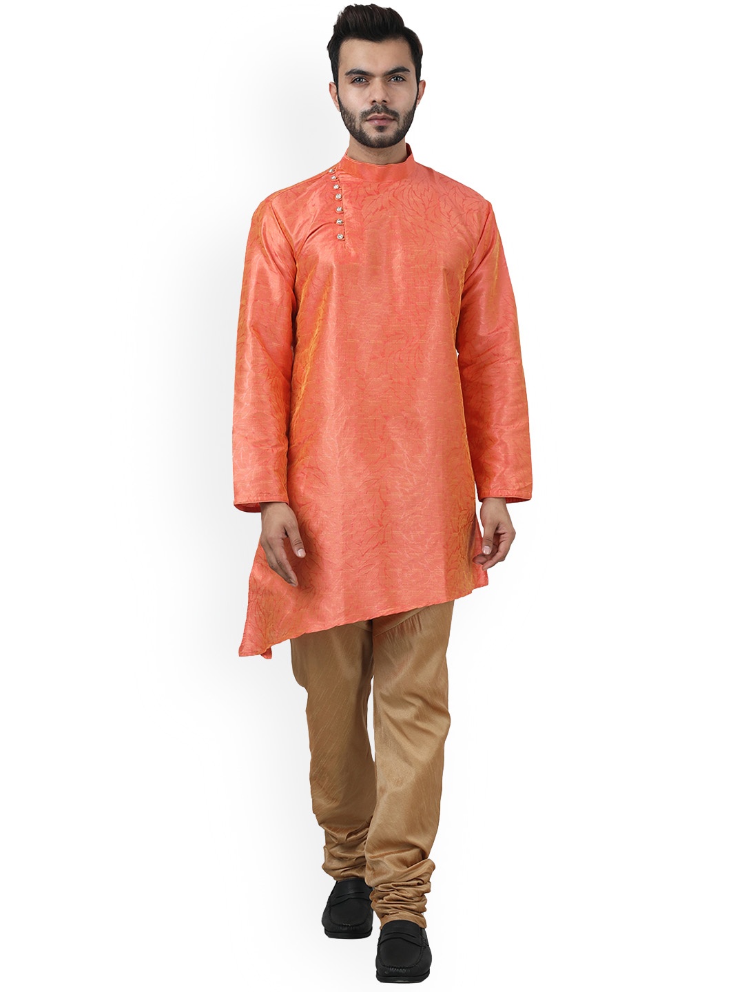 Armaan Ethnic Woven Design Pure Silk Kurta with Churidar, Peach