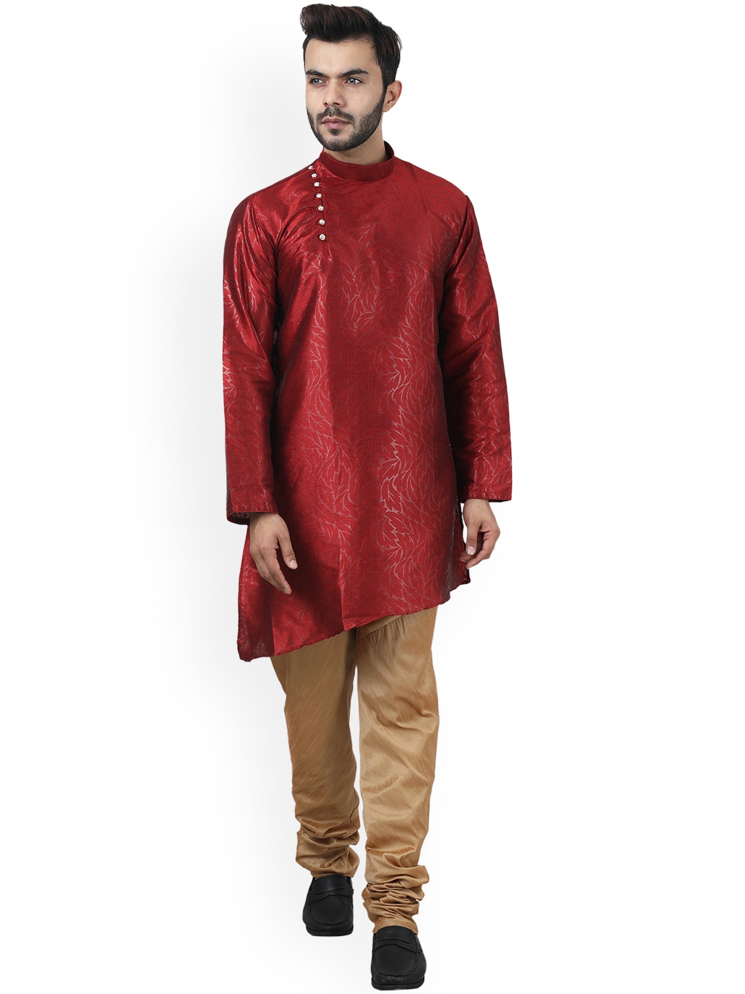 

Armaan Ethnic Woven Design Pure Silk Kurta with Churidar, Red
