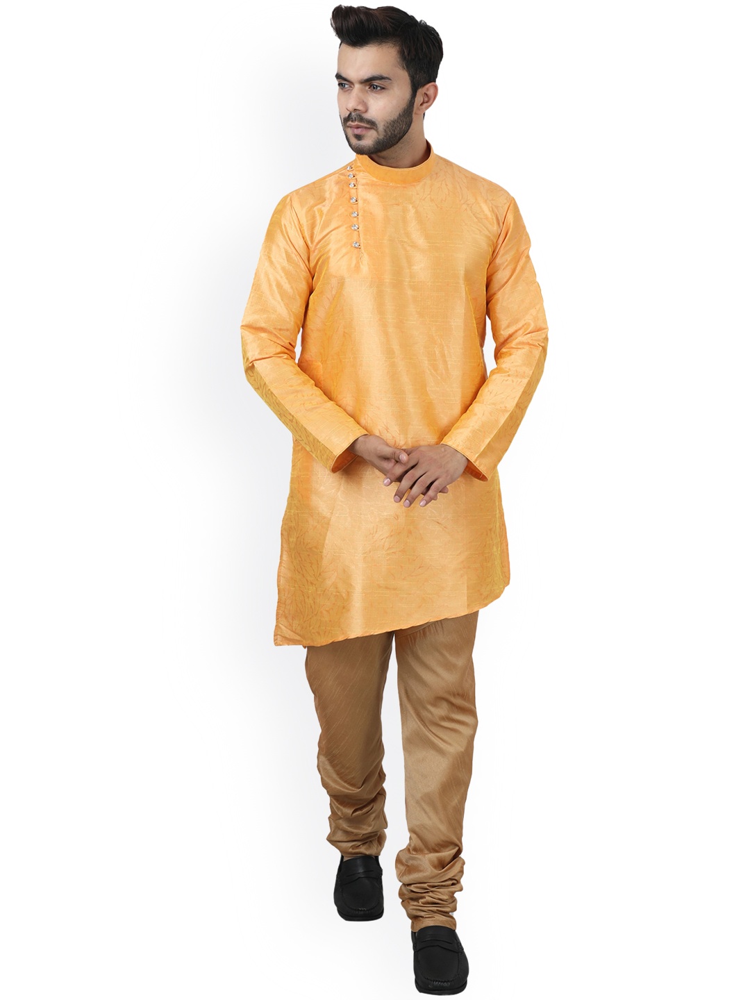 

Armaan Ethnic Woven Design Pure Silk Kurta with Churidar, Yellow