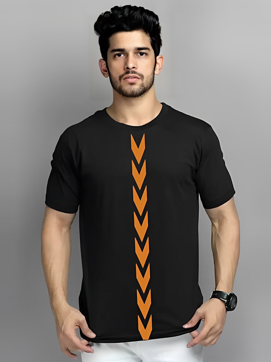

Elibolz Abstract Printed Round Neck Cotton T-shirt, Black
