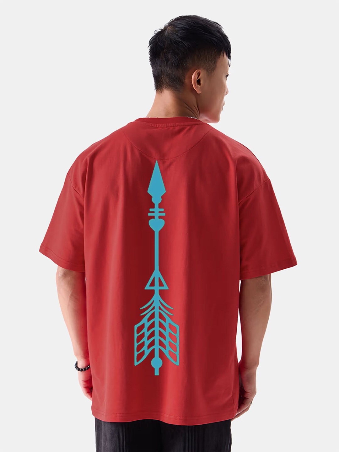 

Elibolz Typography Printed Round Neck Cotton Oversized T-shirt, Red