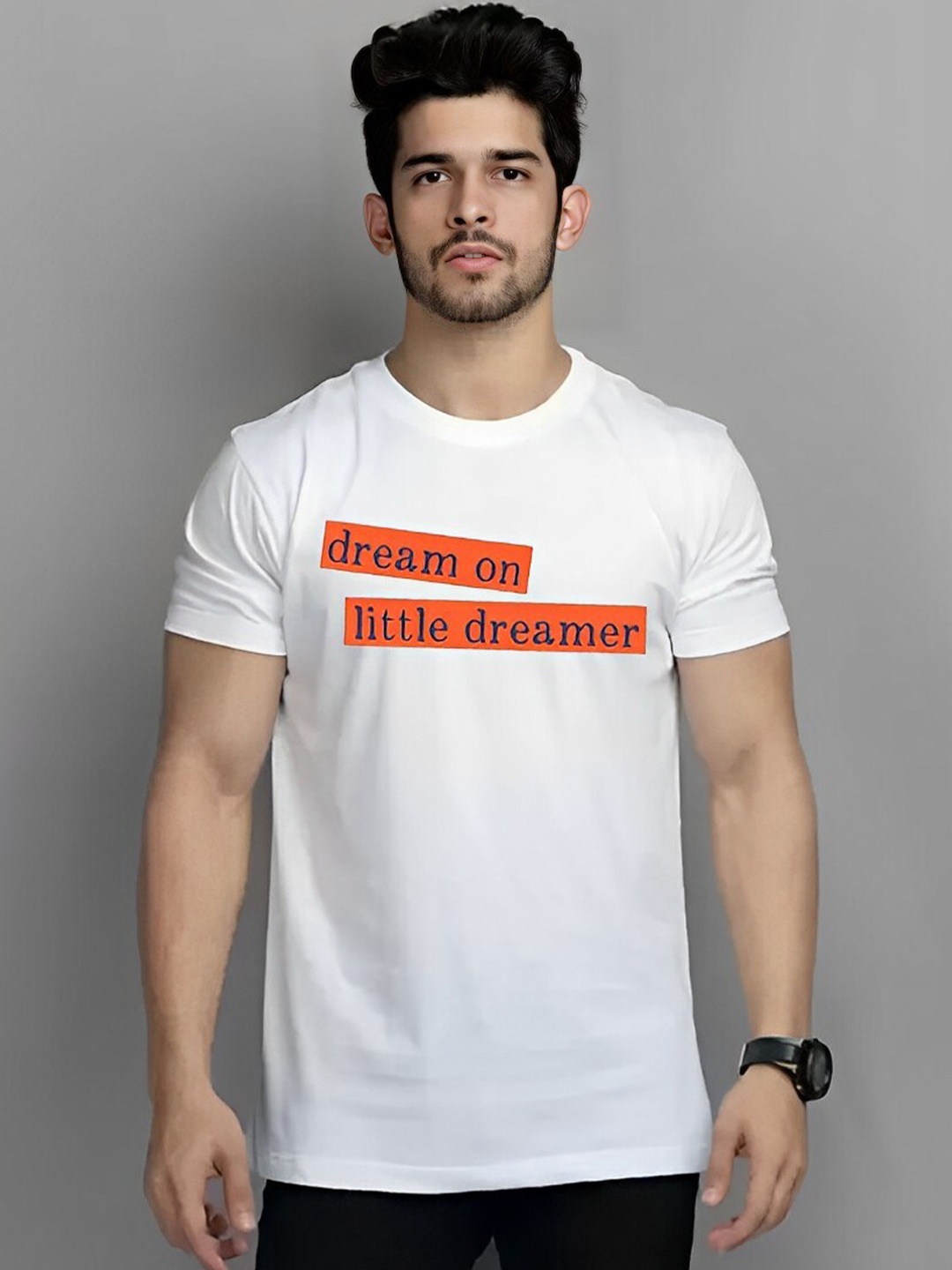 Elibolz Typography Printed Round Neck Cotton Regular T-shirt, White