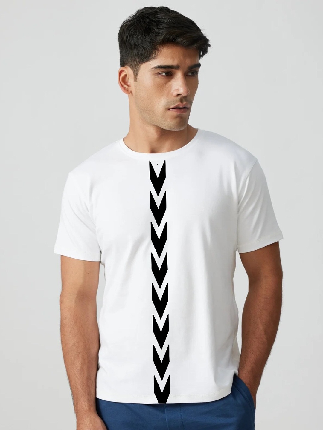 

Elibolz Abstract Printed Round Neck Cotton T-shirt, White