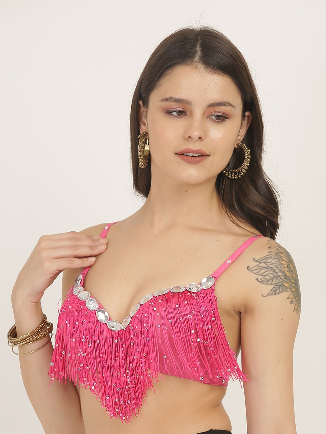 

The Dance Bible Sweetheart Neck Chiffon Bralette Crop Top, Pink