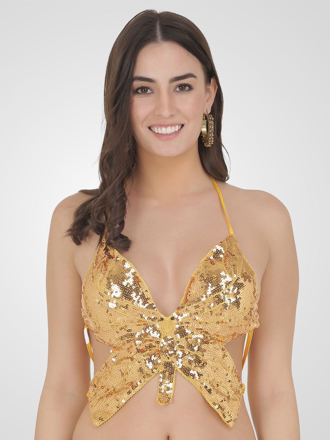 

The Dance Bible Embellished Halter Neck Bralette Crop Top, Yellow