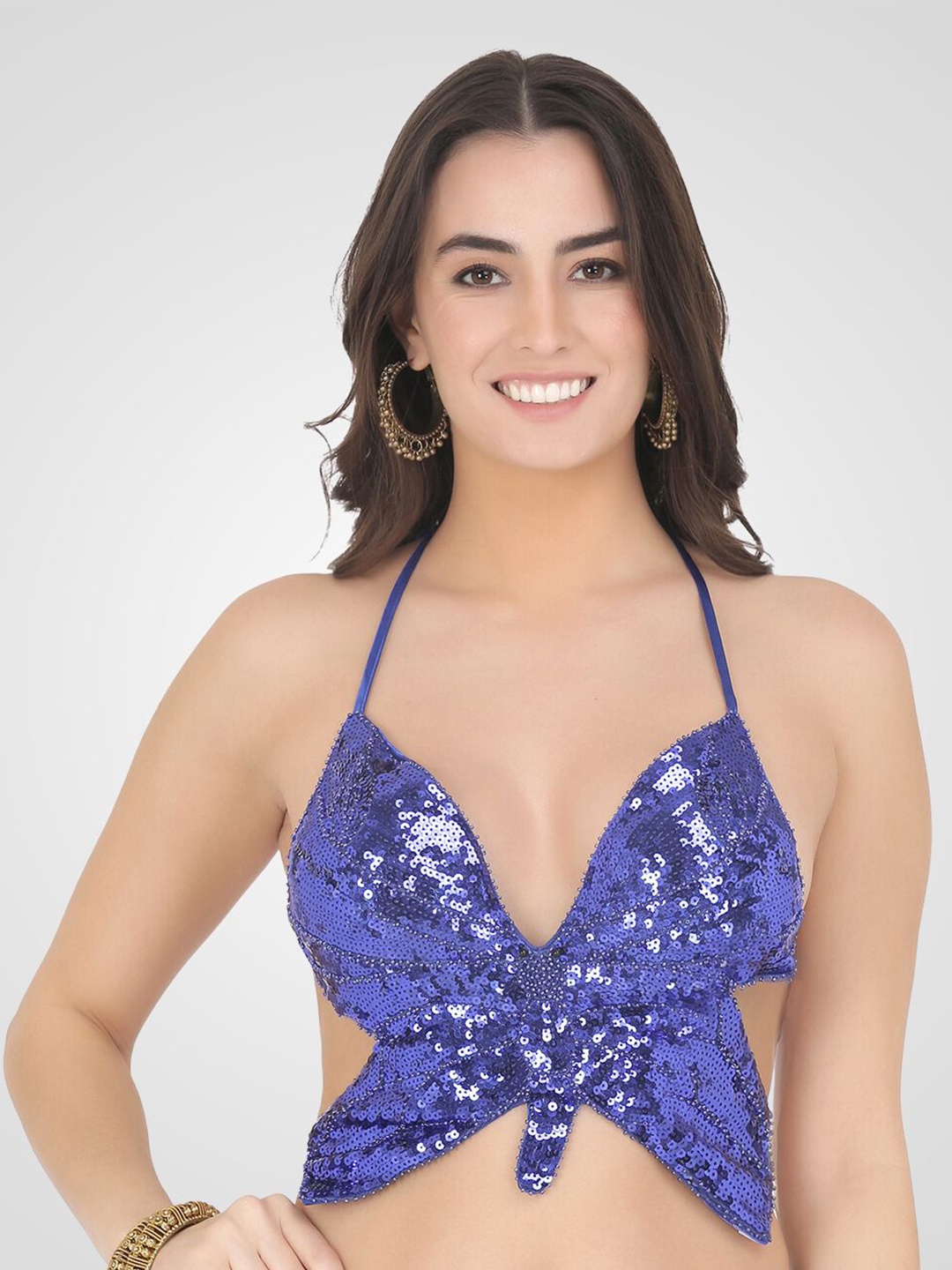 

The Dance Bible Embellished Halter Neck Bralette Crop Top, Blue