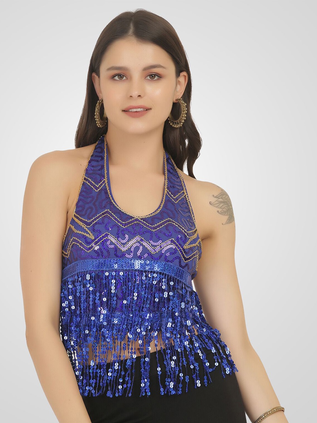 

The Dance Bible Embellished Halter Neck Top, Blue