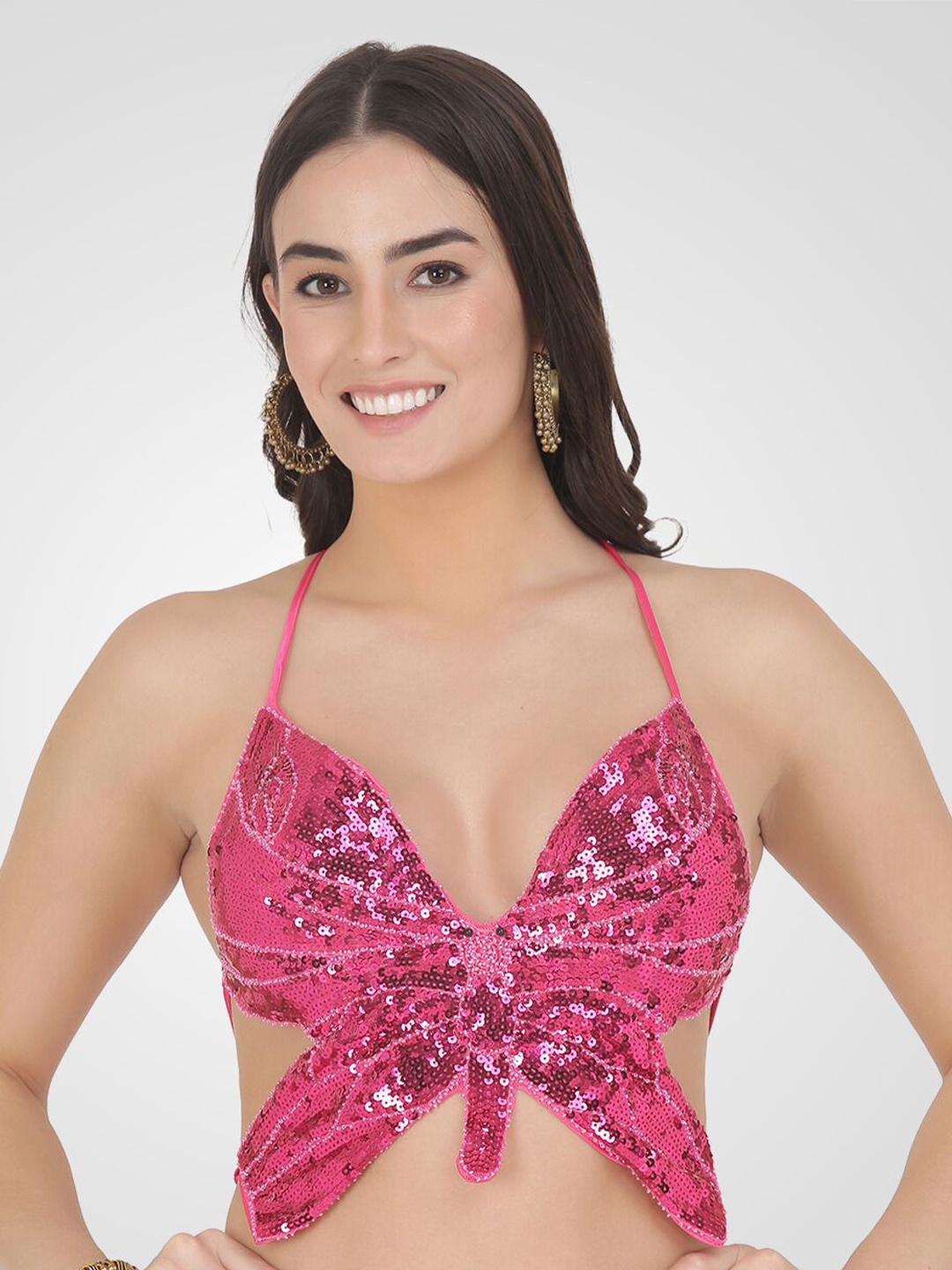 

The Dance Bible Embellished Halter Neck Bralette Crop Top, Pink