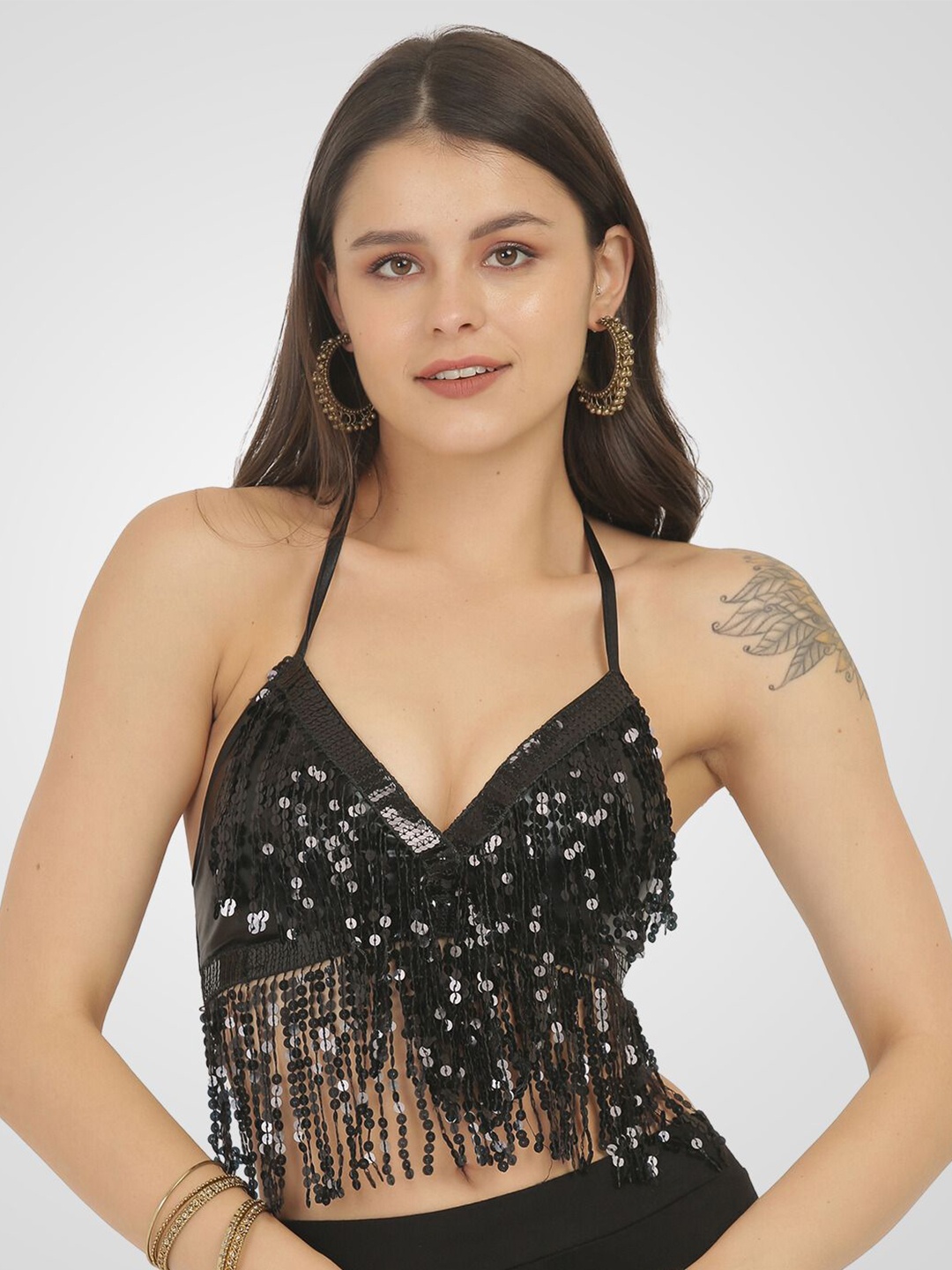 

The Dance Bible Embellished Bralette Crop Top, Black