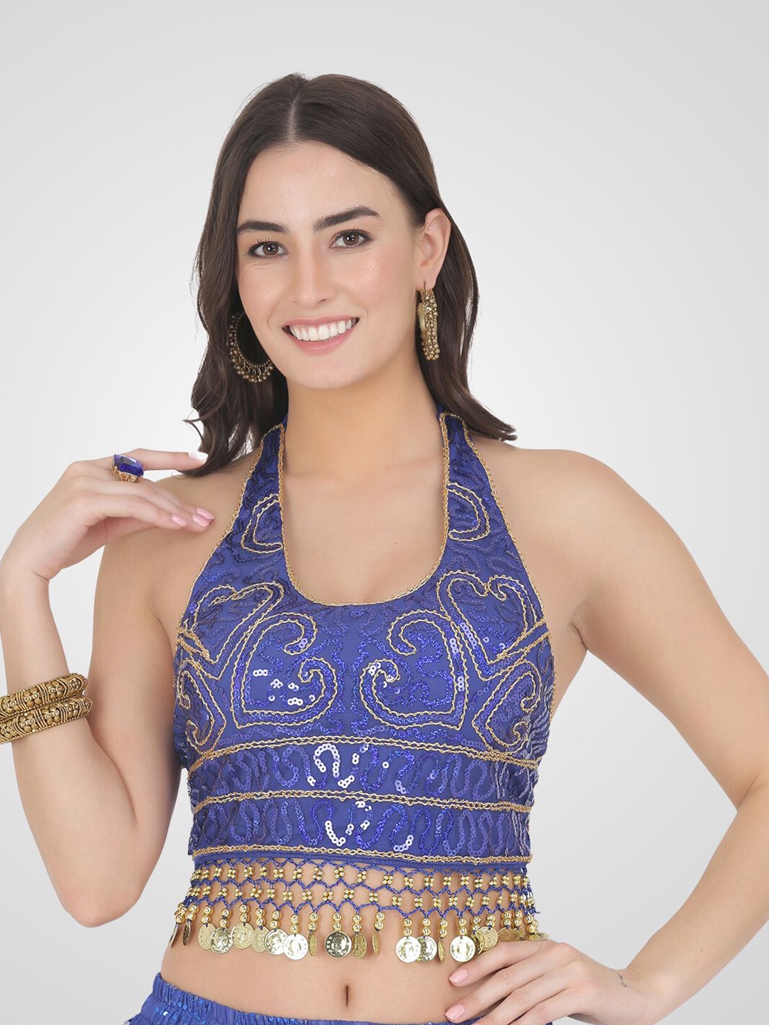 

The Dance Bible Embellished Halter Neck Bralette Crop Top, Blue