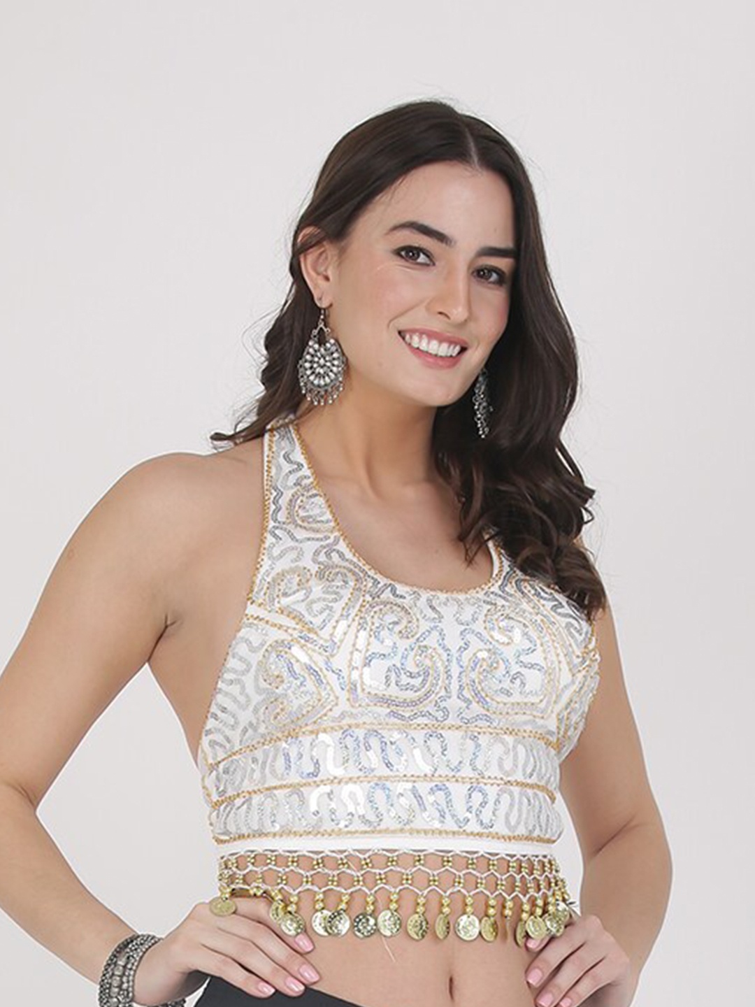 

The Dance Bible Embellished Halter Neck Bralette Crop Top, White