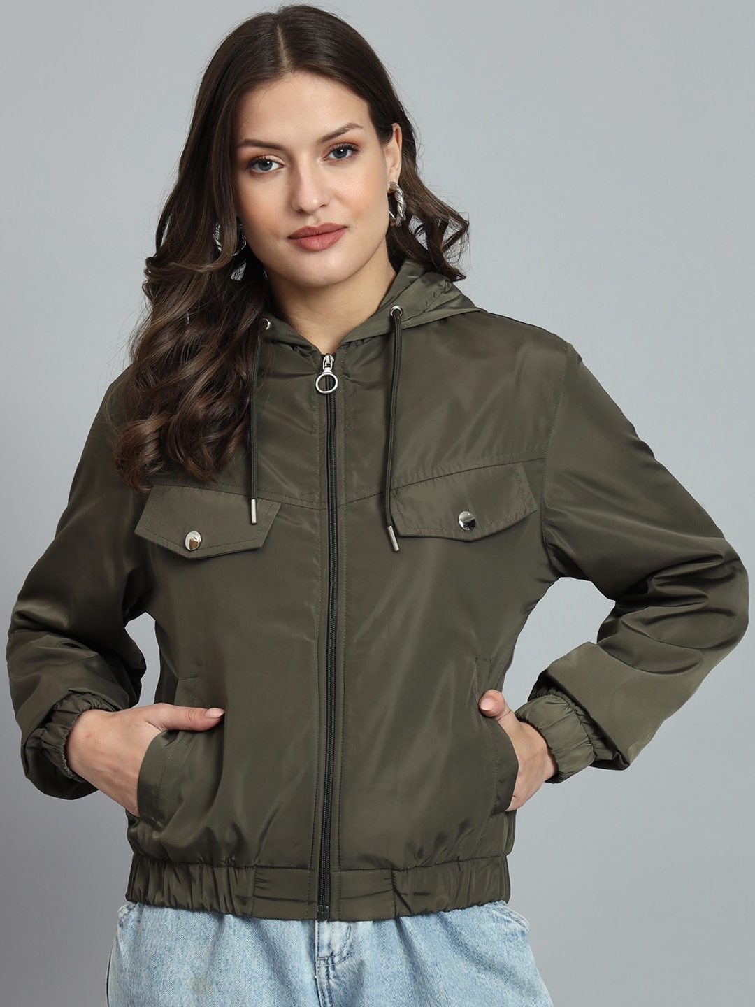 

ANTI CULTURE Hooded Water Resistant Rapid-Dry Tailored Jacket, Olive