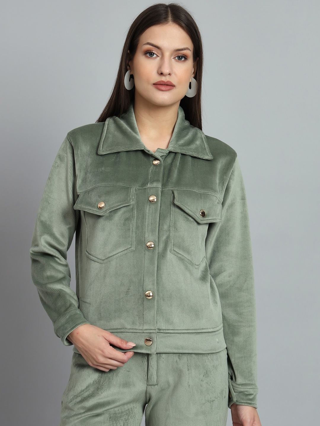 ANTI CULTURE Corduroy Lightweight Tailored Jacket, Green