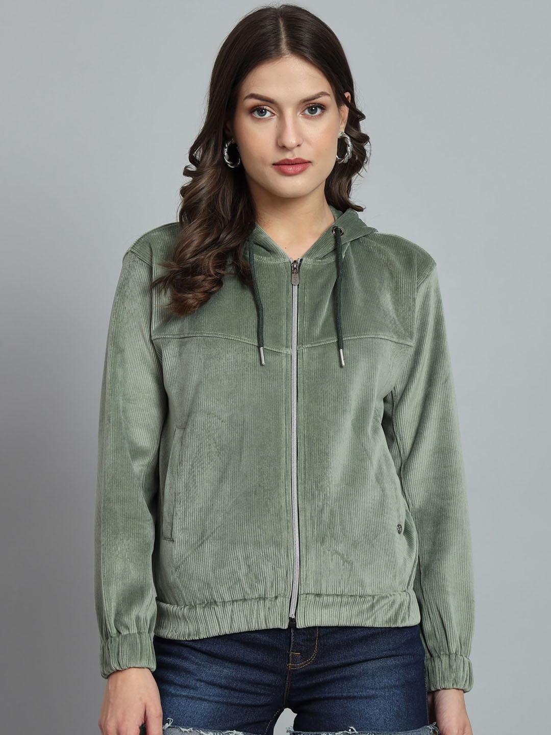 

ANTI CULTURE Hooded Corduroy Lightweight Tailored Jacket, Green