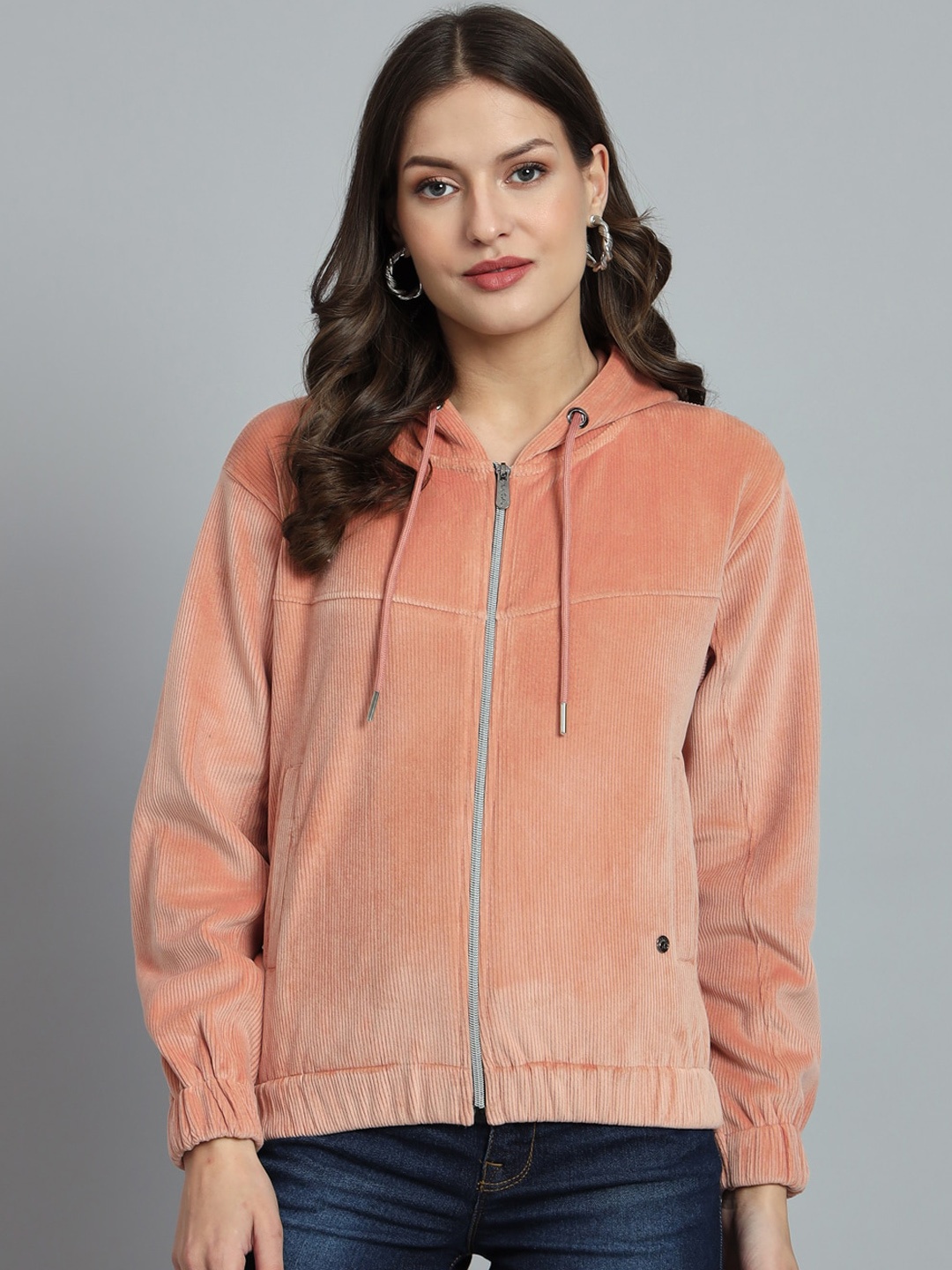 

ANTI CULTURE Hooded Corduroy Lightweight Tailored Jacket, Peach