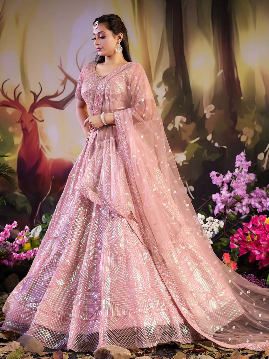 

HALFSAREE STUDIO Embellished Silk Semi Stitched Lehenga & Unstitched Blouse & Dupatta, Pink