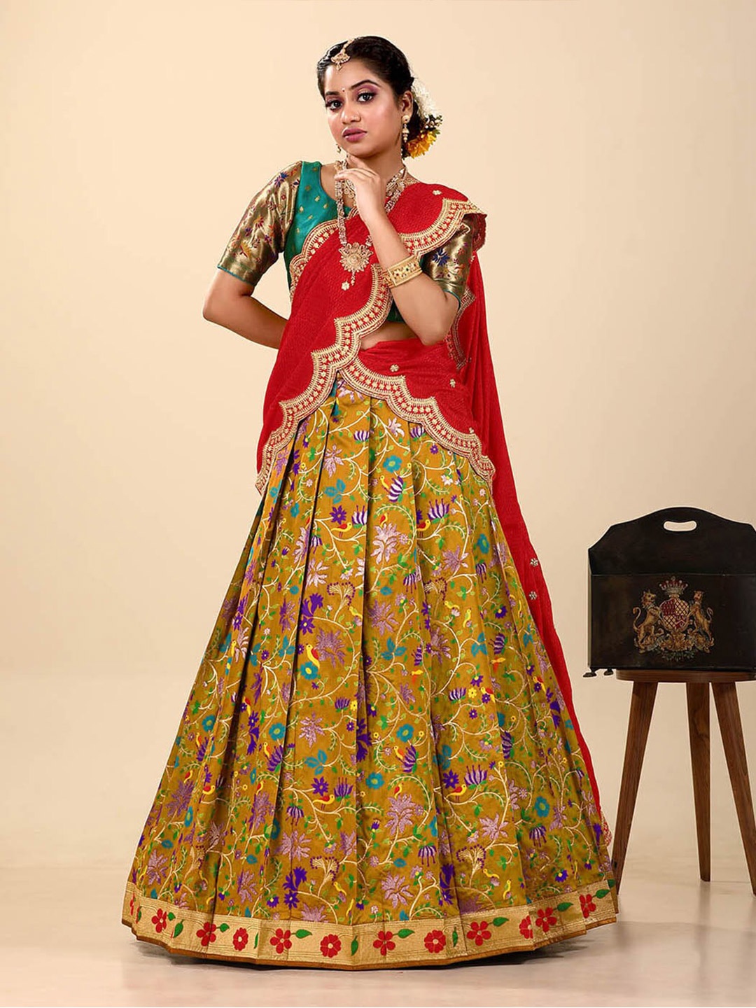 

HALFSAREE STUDIO Semi-Stitched Lehenga & Unstitched Blouse With Dupatta, Mustard