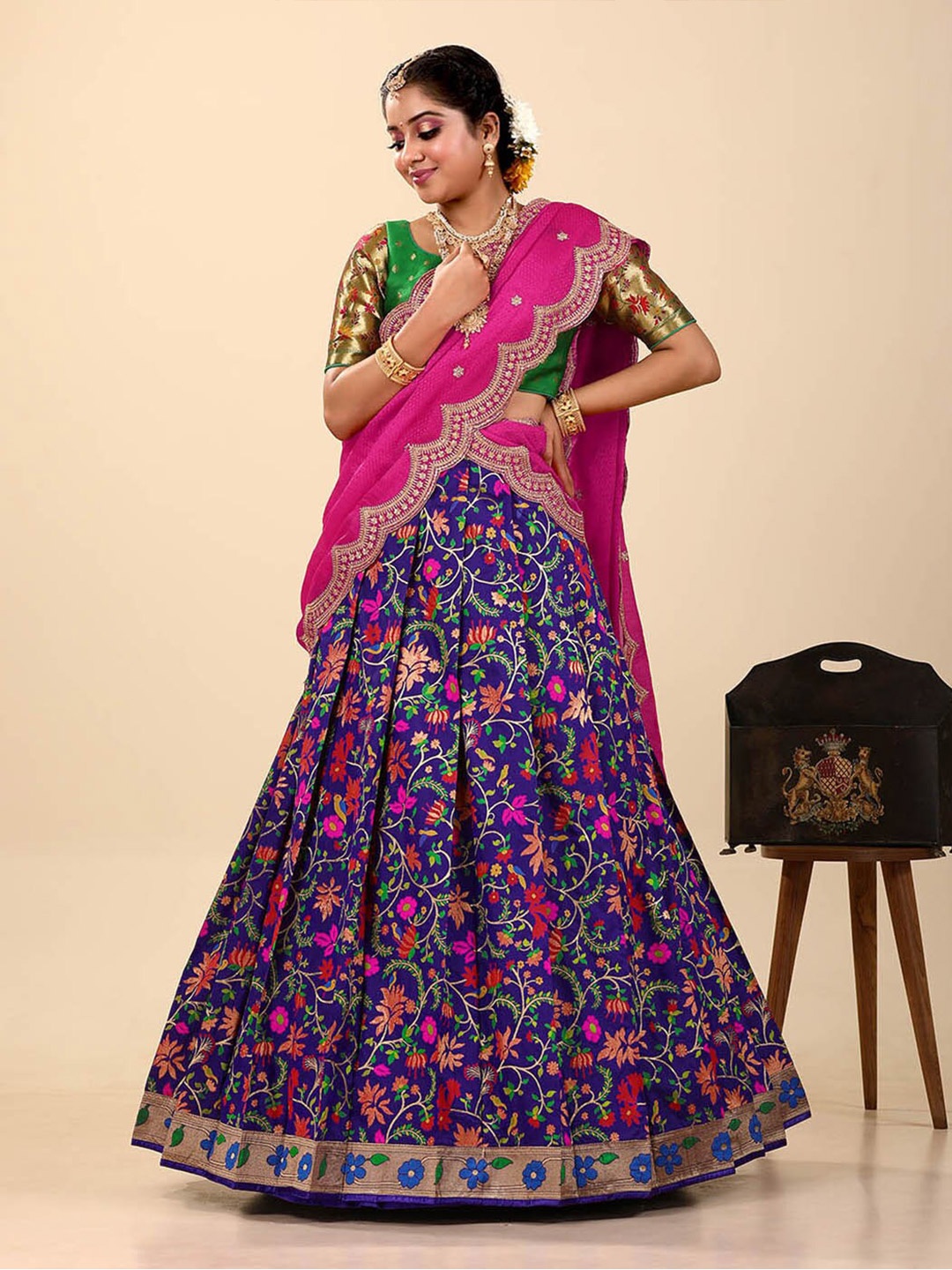 

HALFSAREE STUDIO Semi-Stitched Lehenga & Unstitched Blouse With Dupatta, Purple