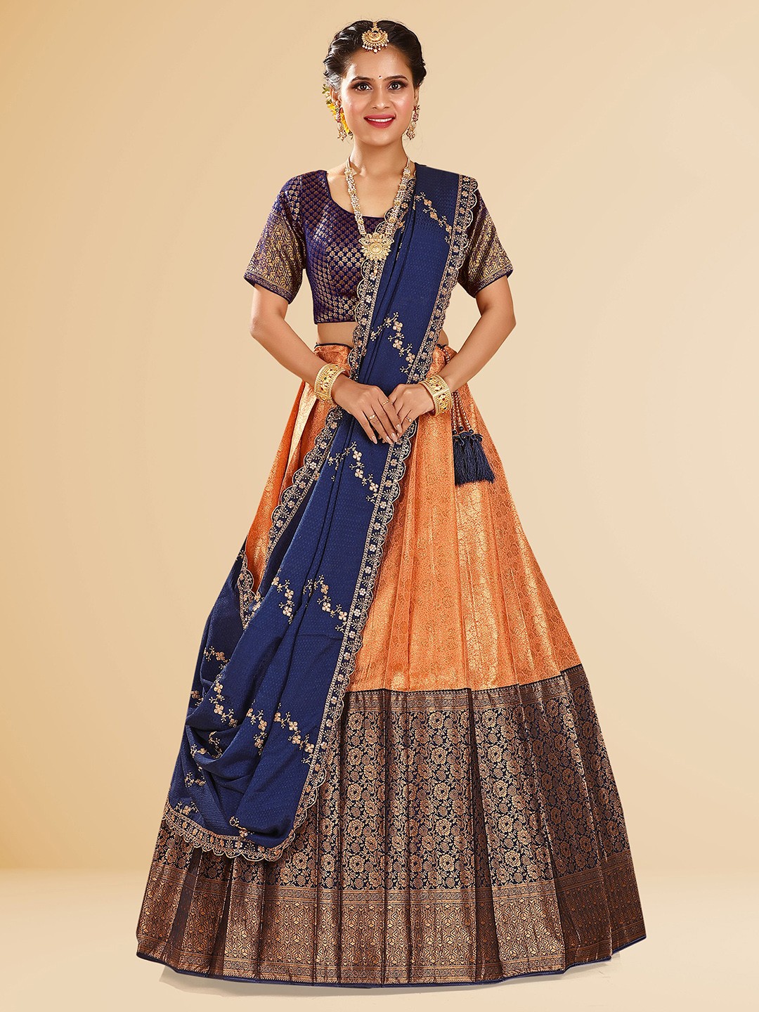 

HALFSAREE STUDIO Semi-Stitched Lehenga & Unstitched Blouse With Dupatta, Orange