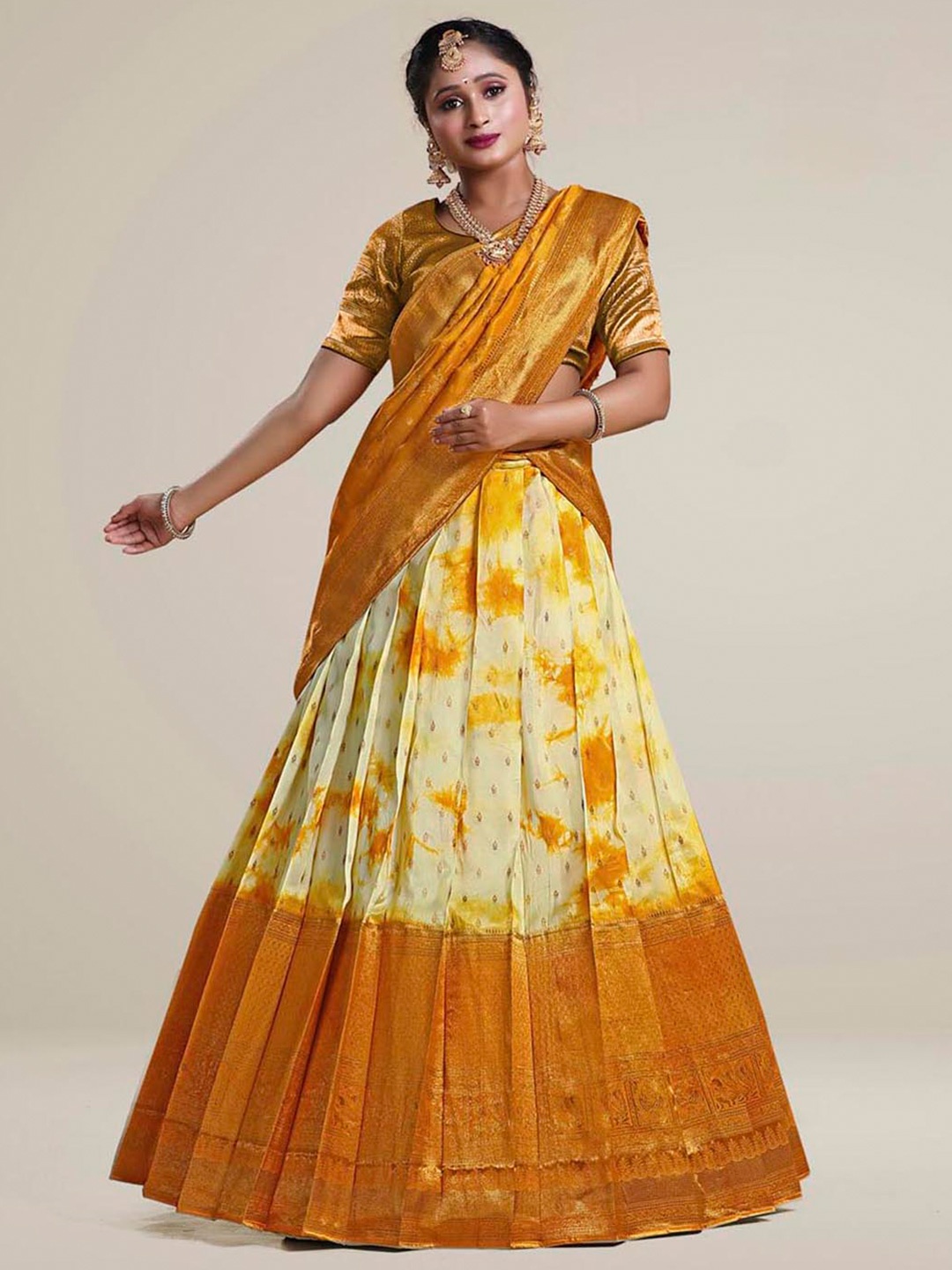 

HALFSAREE STUDIO Semi-Stitched Lehenga & Unstitched Blouse With Dupatta, Yellow