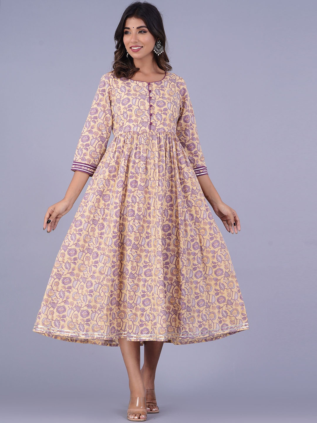 

The Kurta Express Floral Printed Cotton Anarkali Kurtas, Yellow