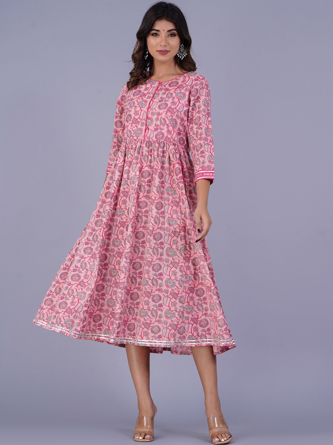 

The Kurta Express Floral Printed Cotton Anarkali Kurtas, Peach
