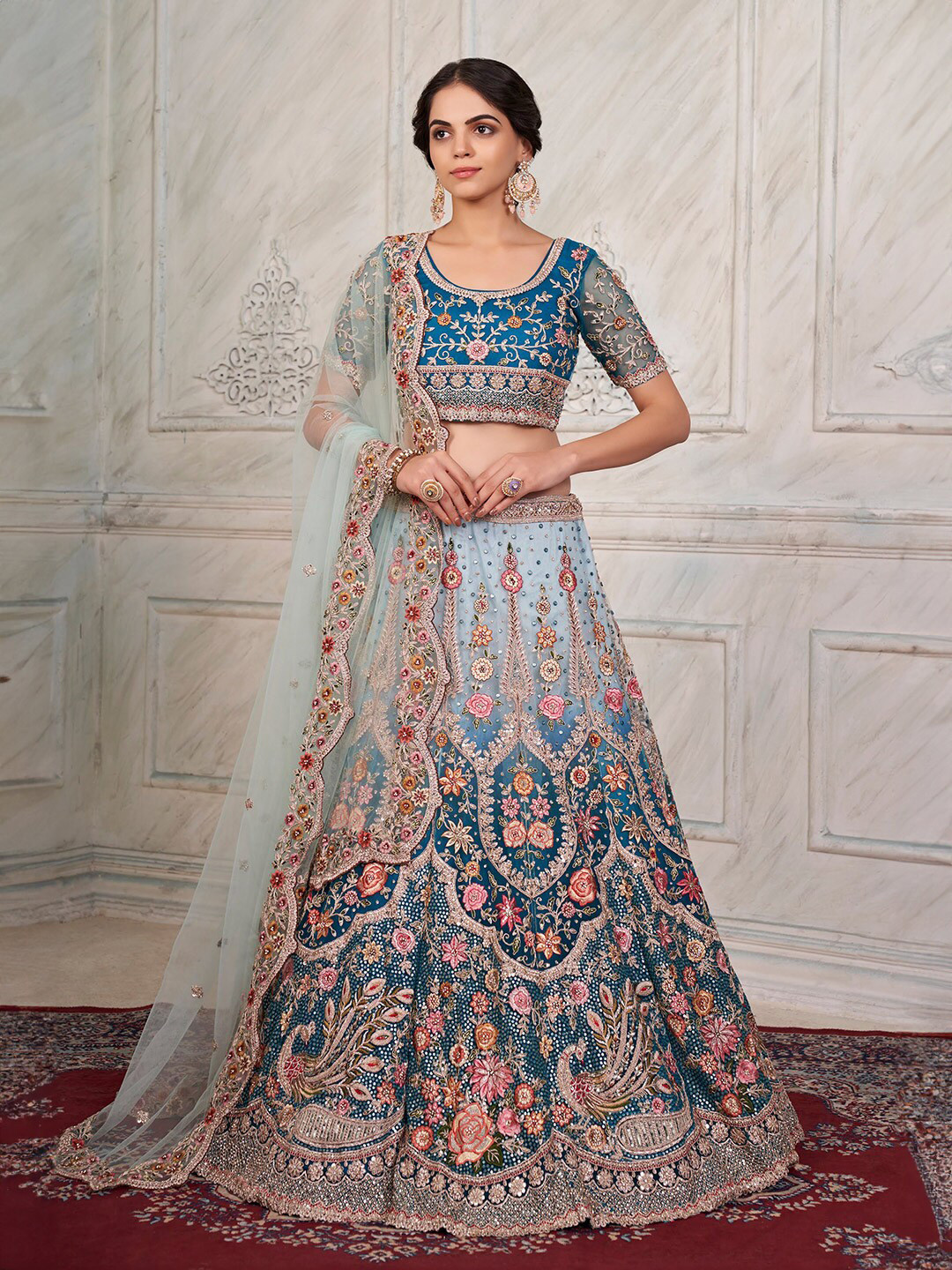 

Fusionic Embroidered Thread Work Semi-Stitched Lehenga & Unstitched Blouse With Dupatta, Blue