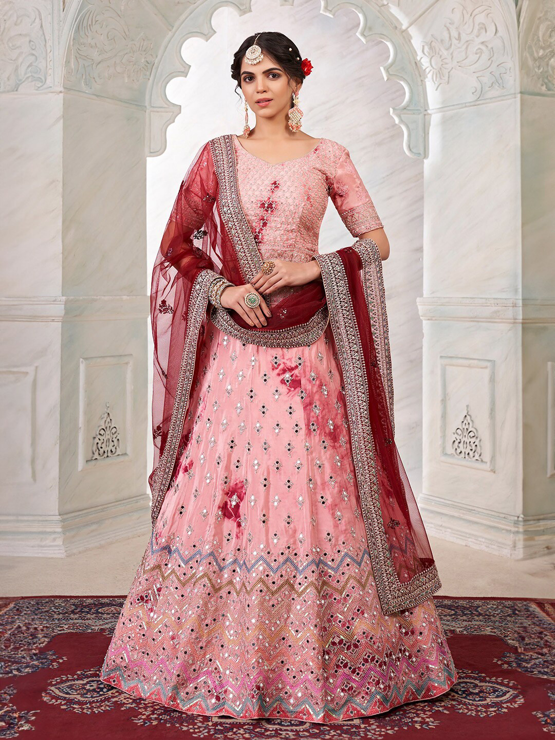 

Fusionic Embellished Sequinned Semi-Stitched Lehenga & Unstitched Blouse With Dupatta, Pink