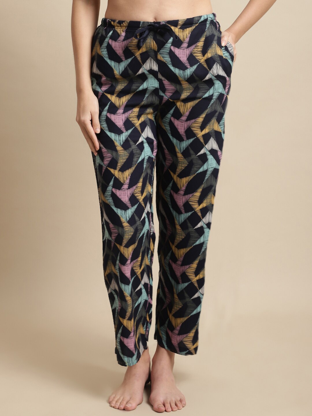 

Kanvin Women Printed Lounge Pants, Navy blue