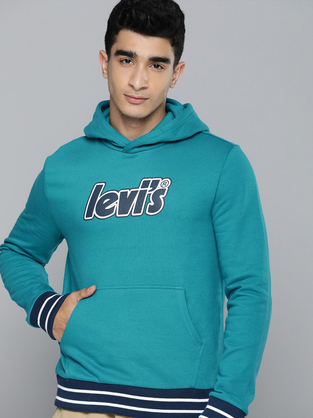 

Levis Brand Logo Printed Hooded Sweatshirt, Blue