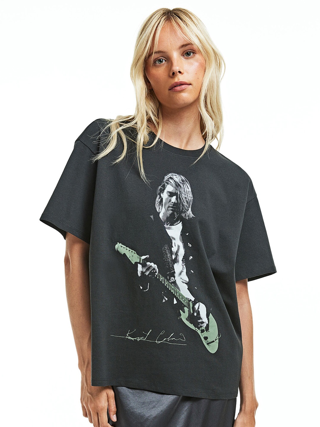 

H&M Pure Cotton Oversized Printed T-Shirt, Black