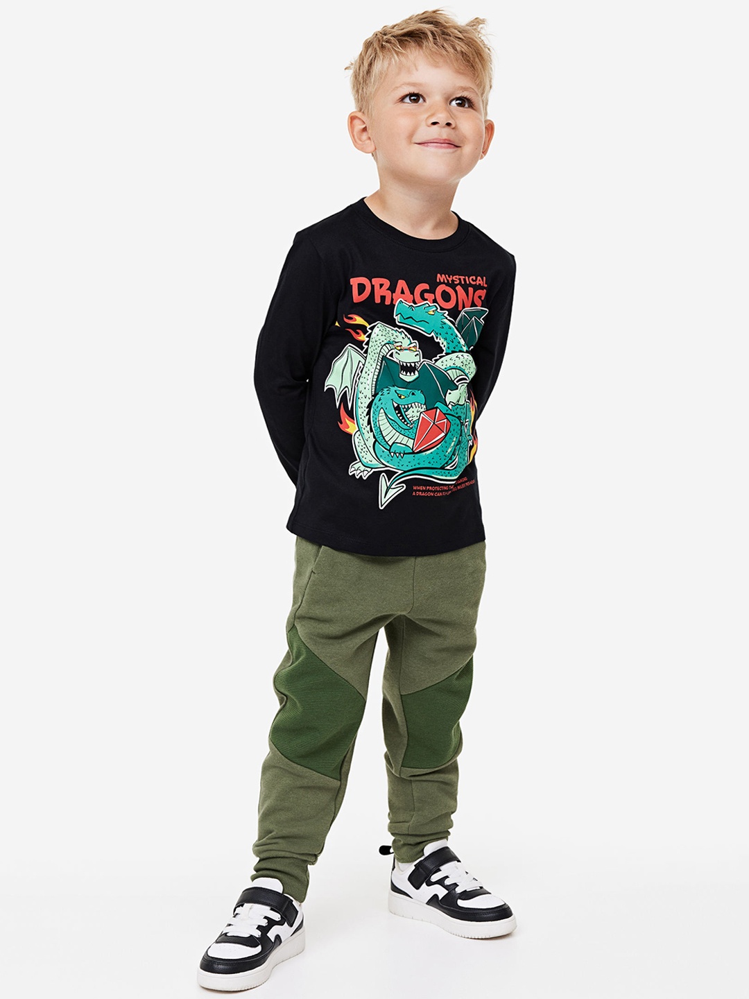 

H&M Boys Reinforced-Knee Joggers, Green