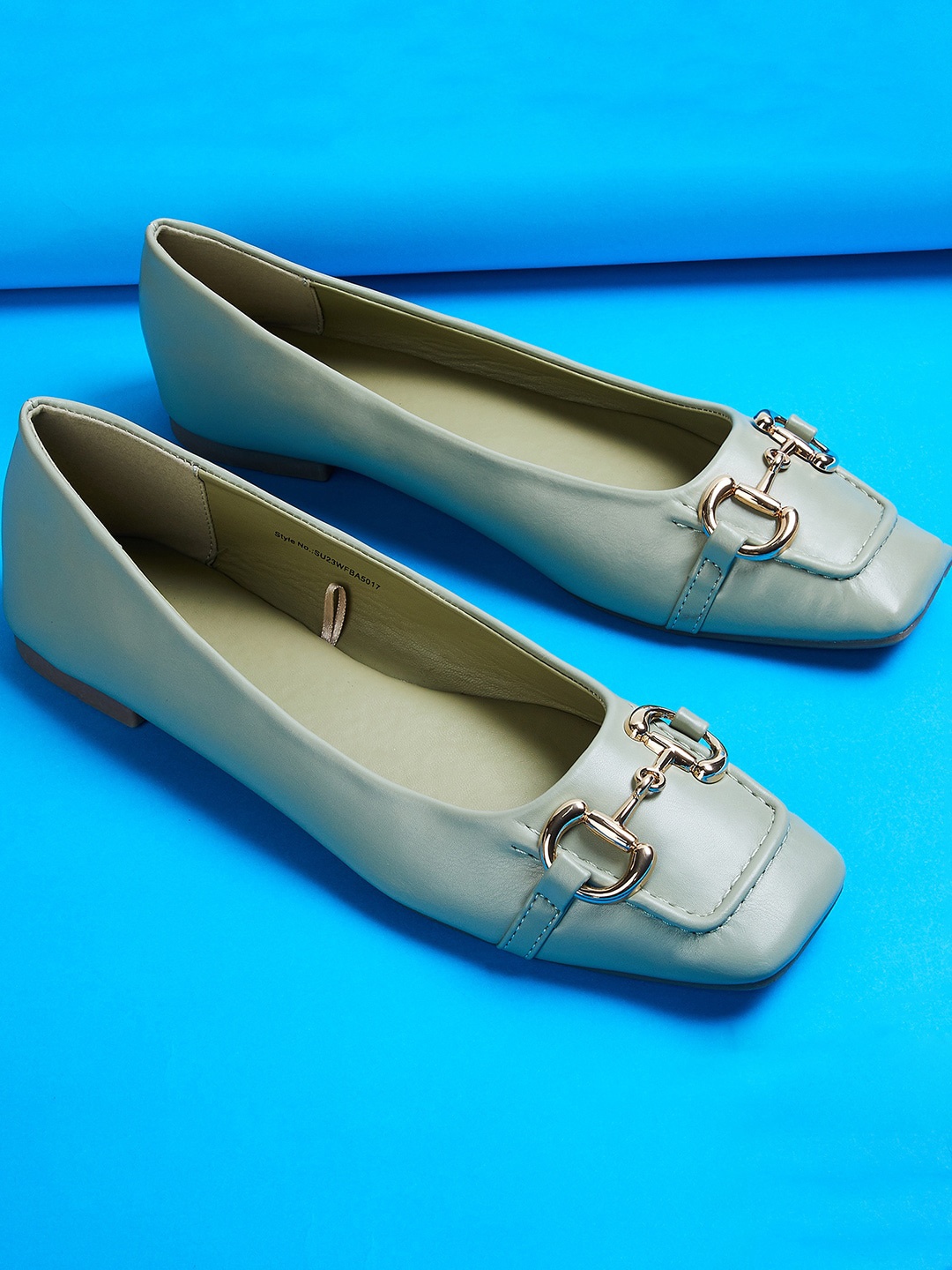max Buckled Square Toe Ballerinas, Sea green
