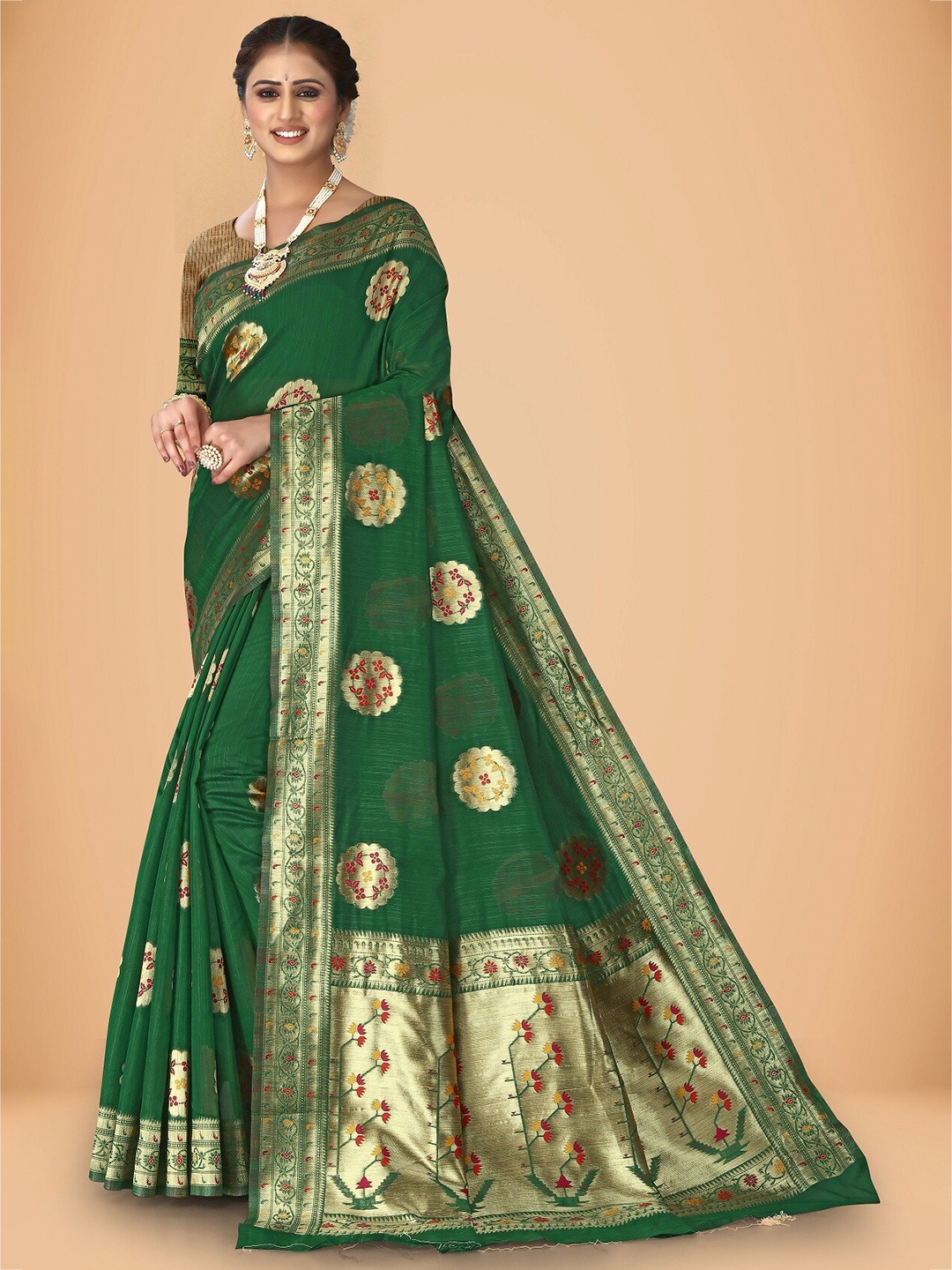 

Rivana Floral Woven Design Zari Banarasi Saree, Green