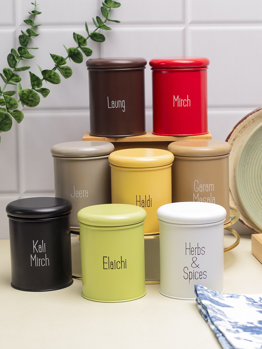

MARKET99 Red & Yellow 8 Pieces Printed Air Tight Spice Container Jar 300 ml