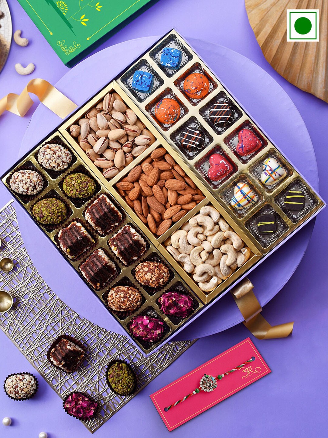 

RawFruit Barrels, Chocolate & Dry Fruit With Rakhi, Multi