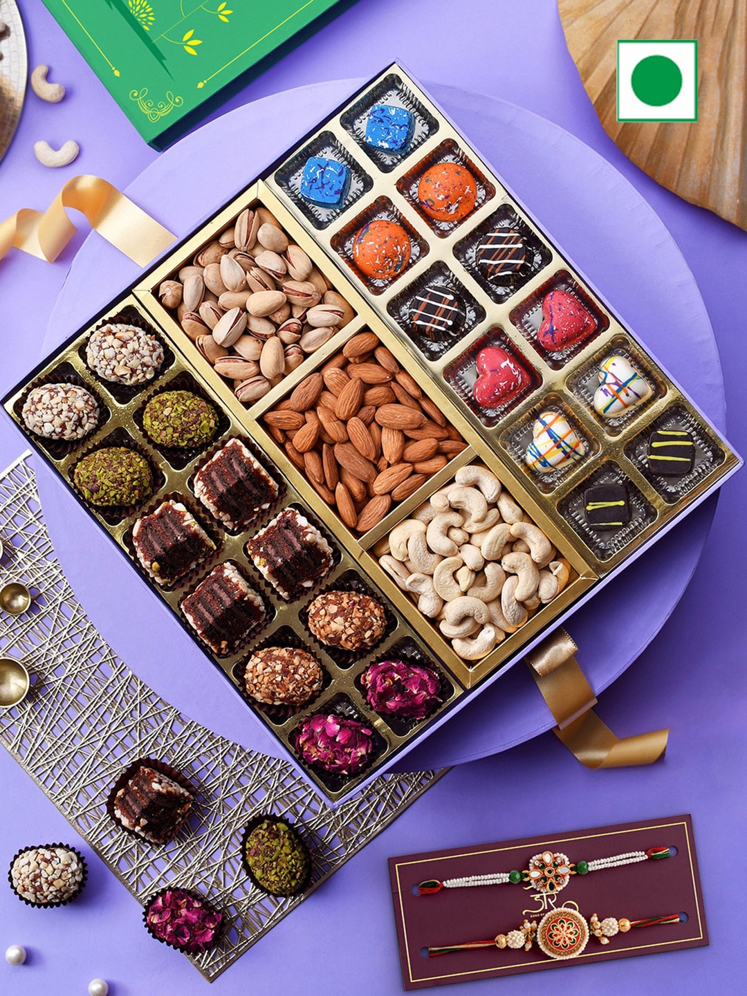 

RawFruit Dates Chocolate And Dry Fruit With 2 Rakhi, Red