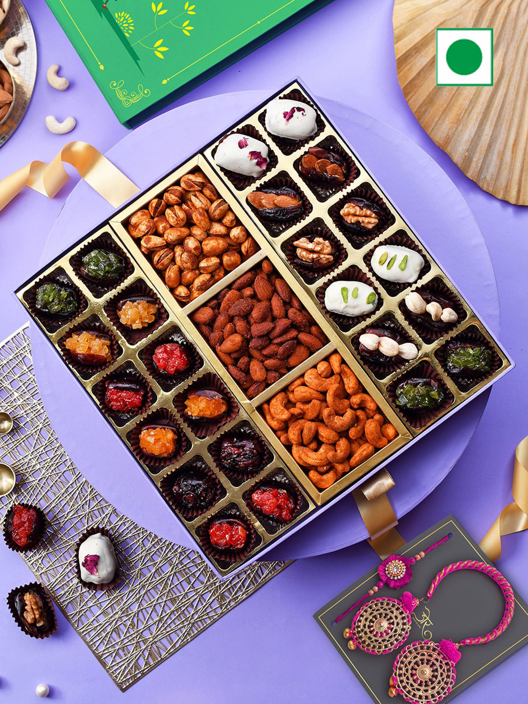 

RawFruit Dates Chocolate And Roasted Dry Fruit With 2 Rakhis, Pink