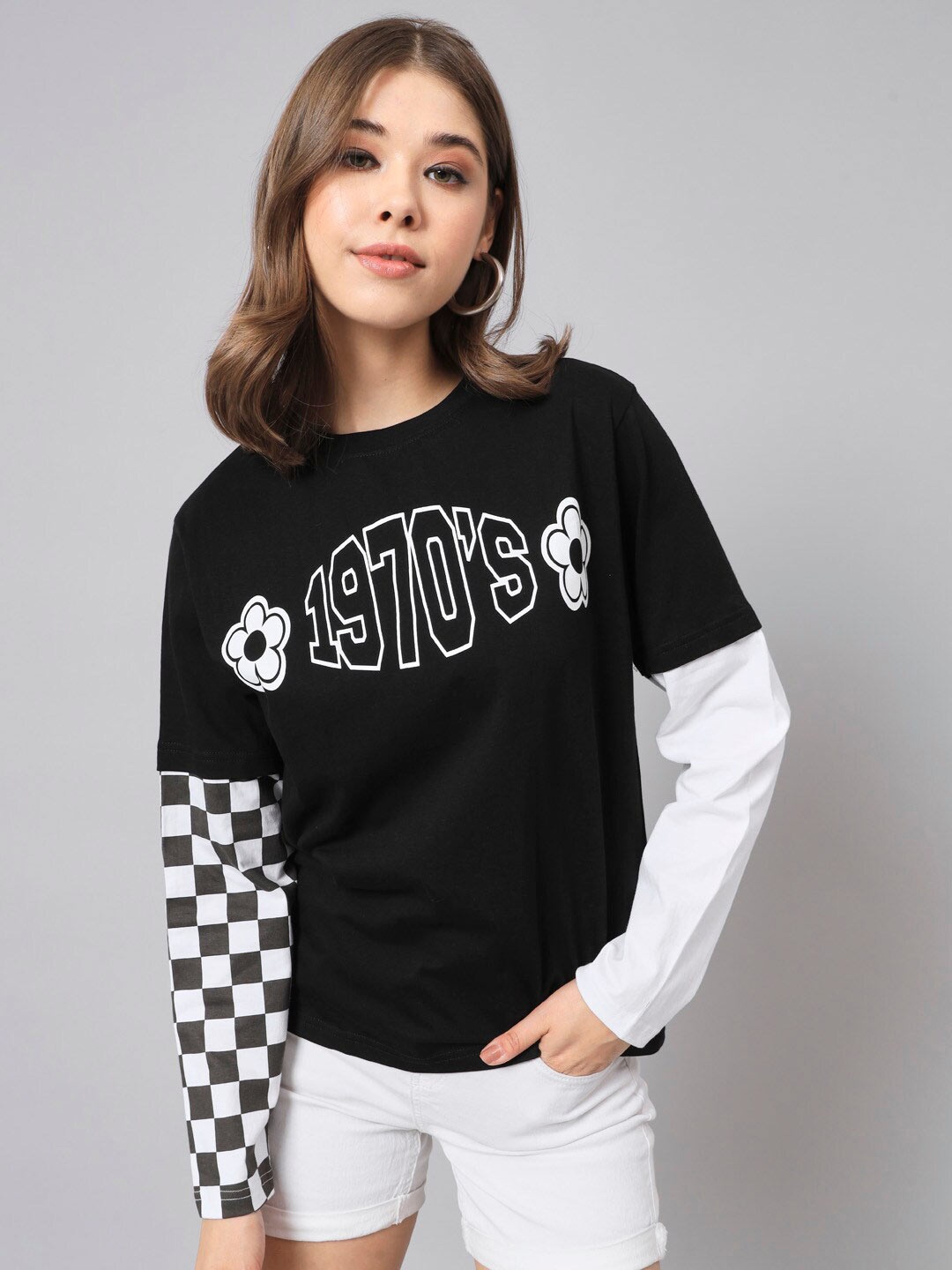 

The Dry State Black Typography Printed Loose Fit Monochrome Cotton Casual T-shirt