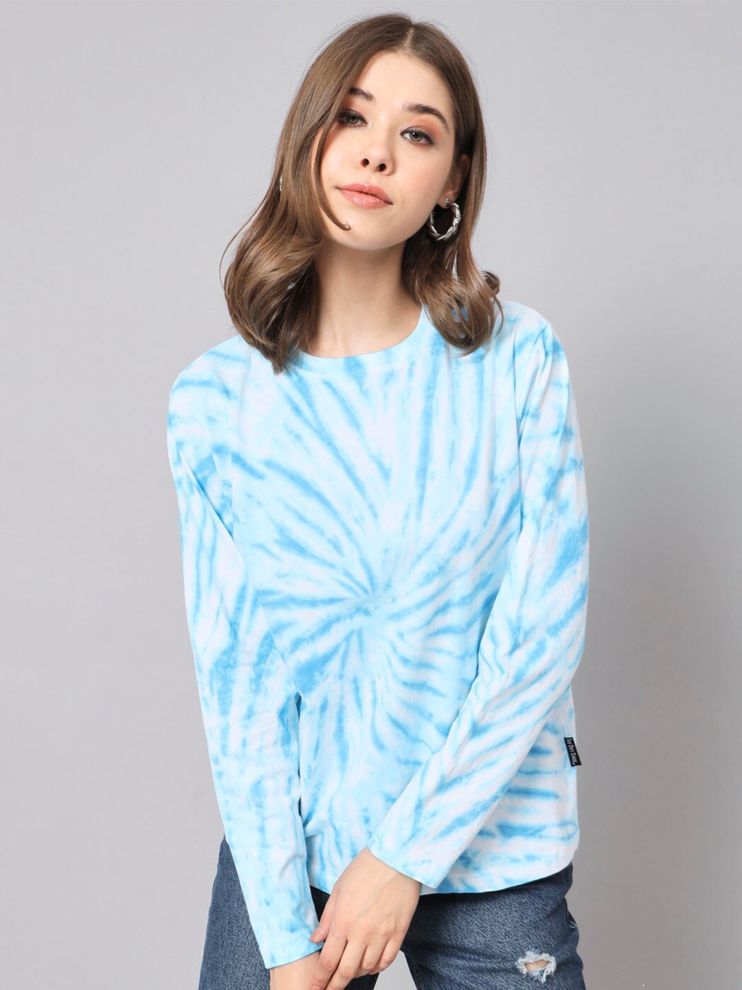 

The Dry State Blue Tie and Dye Dyed Loose Fit Cotton Casual T-shirt