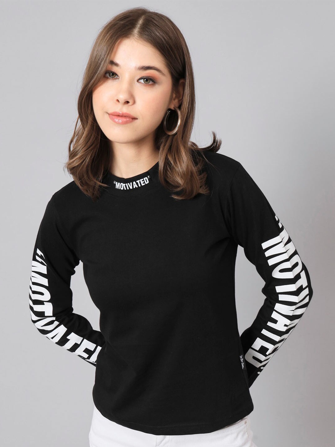 The Dry State Black Typography Printed Monochrome Cotton Casual T-shirt
