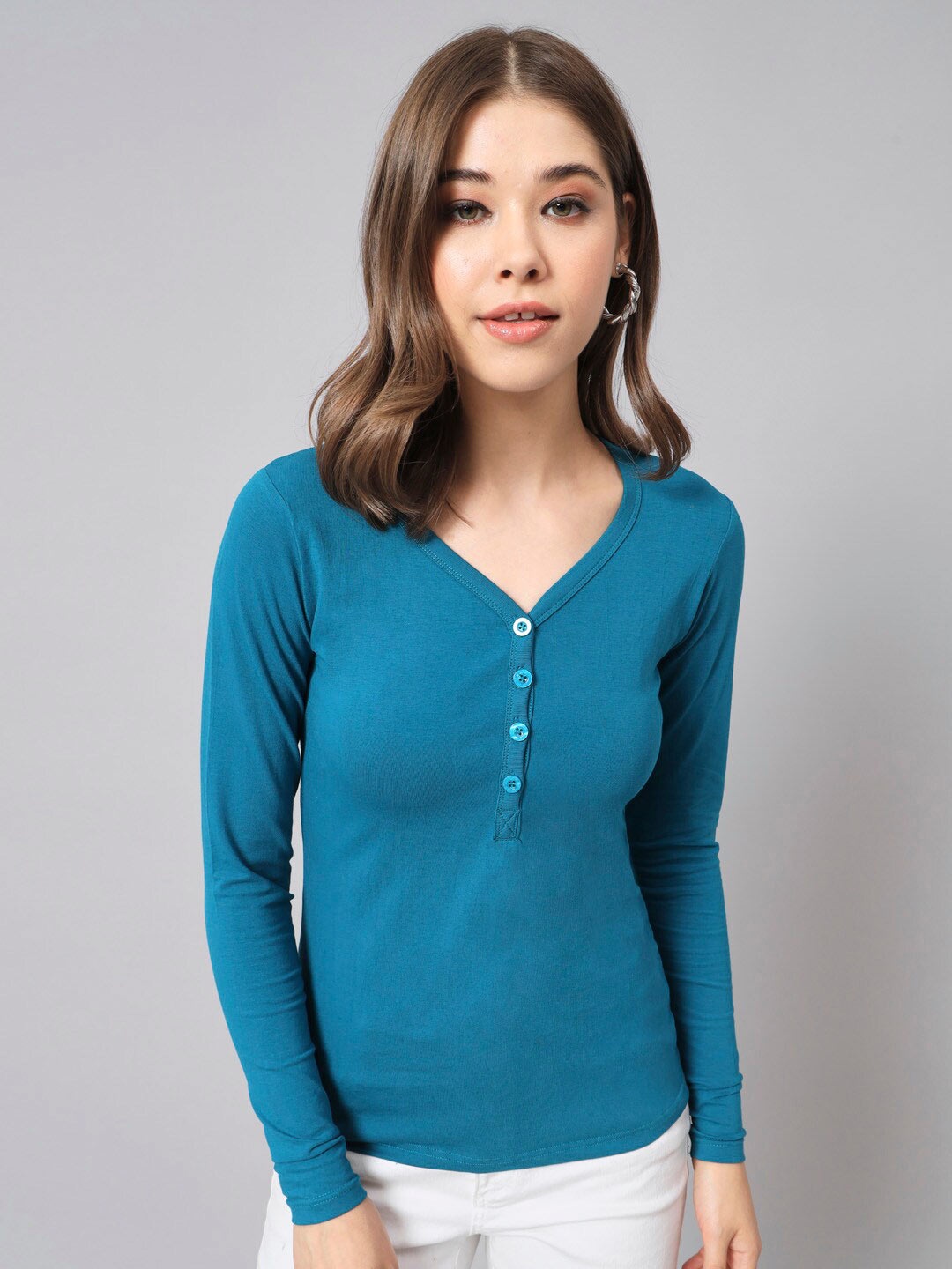 

The Dry State Teal Henley Neck Cotton Casual T-Shirt