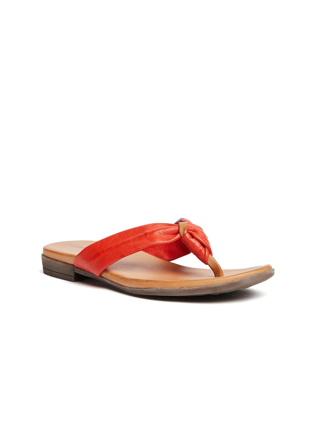 

Peach Flores Textured Leather Open Toe Flats, Red