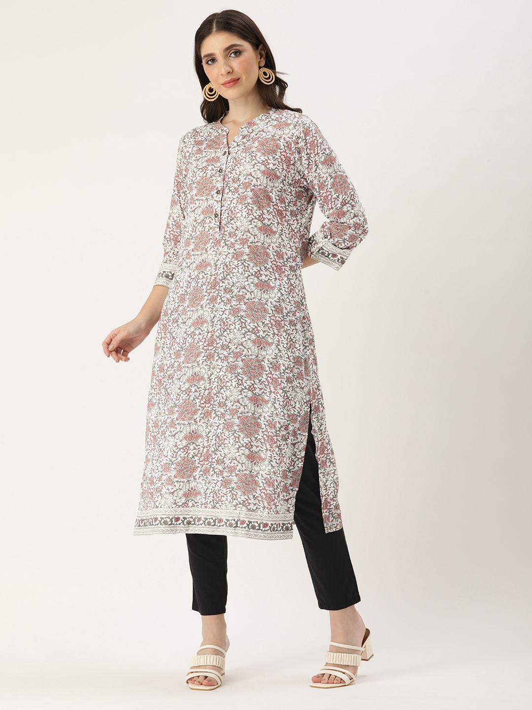 

AMUKTI Women Floral Printed Straight Kurta, White