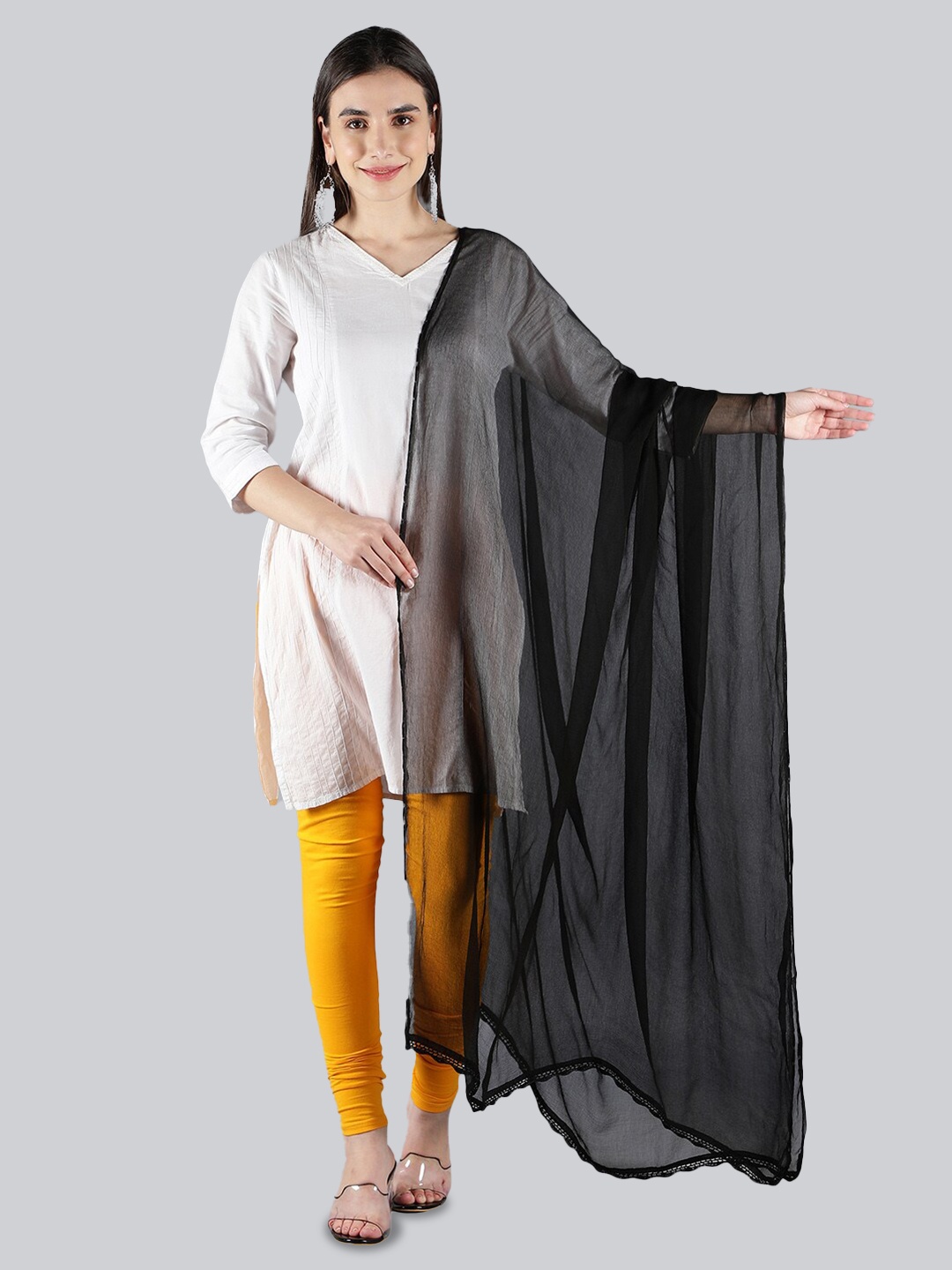 

Seva Chikan Embroidered Crochet Border Dupatta, Black