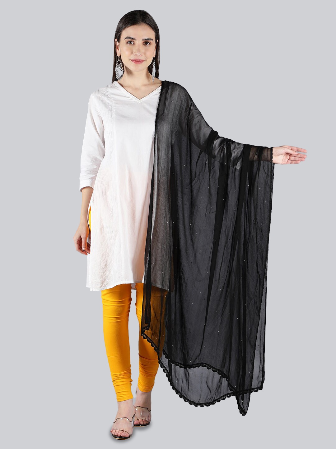

Seva Chikan Crochet Embroidered Dupatta with Mukaish, Black