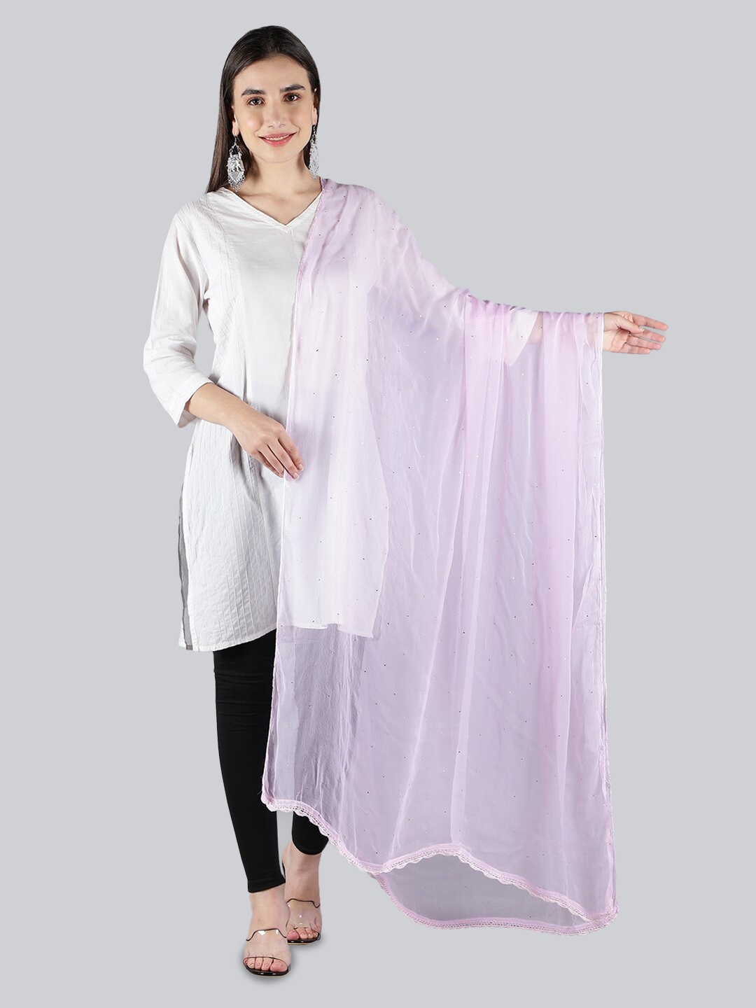 Seva Chikan Crochet Embroidered Dupatta with Mukaish, Pink